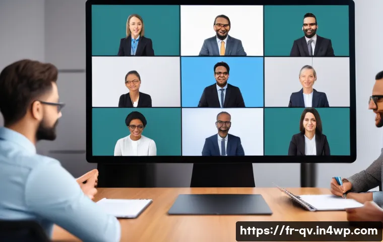 생산적인 온라인 토론을 위한 목표 수립 - A professional online debate setting featuring diverse adults engaged in a virtual conference call o...