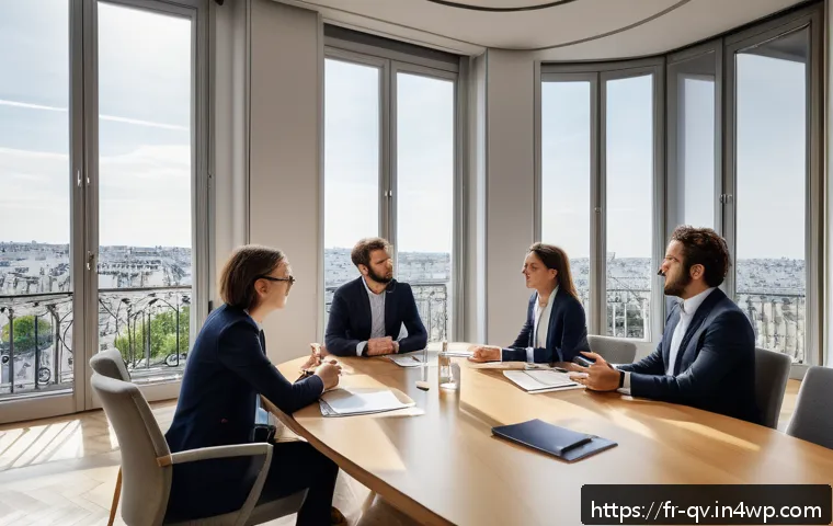 팀워크를 기반으로 한 토론 참여법 - A modern corporate meeting room in Paris with a diverse group of professionals actively engaging in ...