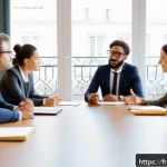 Home 18 비판적 질문을 통한 깊이 있는 토론 - A professional French office setting with a diverse group of colleagues engaged in a lively discussi...
